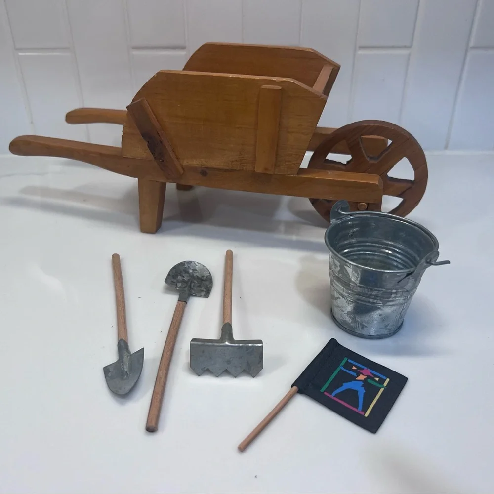 Doll Furniture For 18” Doll Like American Girl Wheelbarrow And Garden Tools - Picture 1 of 4